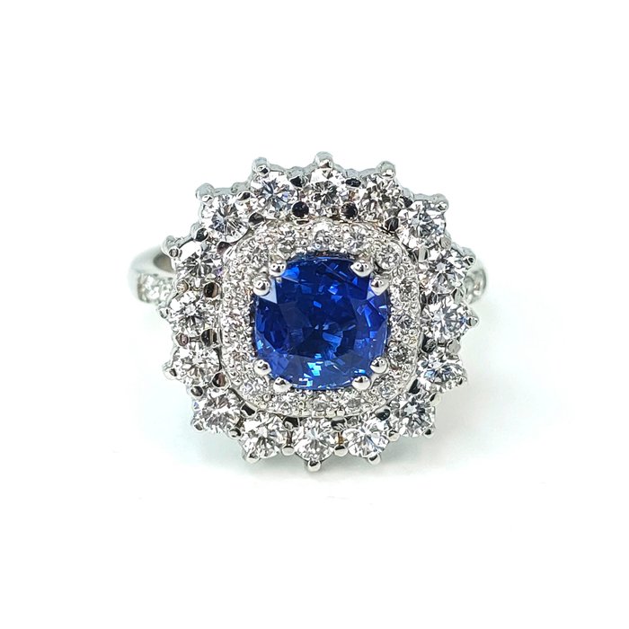 Image 2 of 18 kt. White gold - Ring - 1.51 ct Sapphire - Diamonds