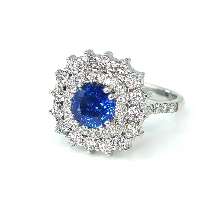 Image 3 of 18 kt. White gold - Ring - 1.51 ct Sapphire - Diamonds