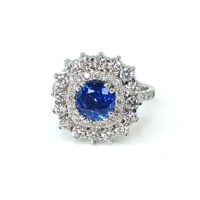 Preview of the first image of 18 kt. White gold - Ring - 1.51 ct Sapphire - Diamonds.