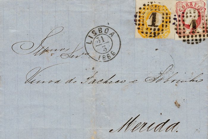 Portugal 1862/1864 - Don Luis I 10 reis jaune et 25 reis rose sur lettre - Mundifil n°15+16