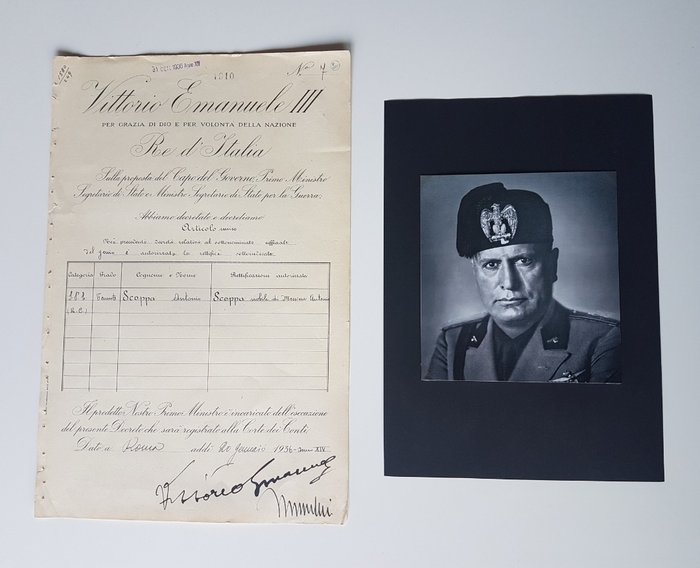 Benito Mussolini - Vittorio Emanuele III - Documento firmato - 1936