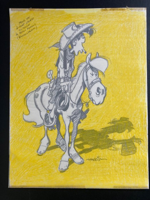 Morris - Original drawing - Lucky Luke & Jolly Jumper - with yellow cellophane coloring - (1970)