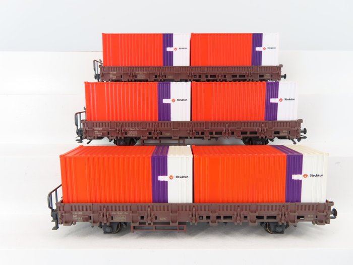 Märklin H0 - 4608 - Freight carriage - 3 Wagons type Kbs³³² with Strukton containers - NS, Strukton