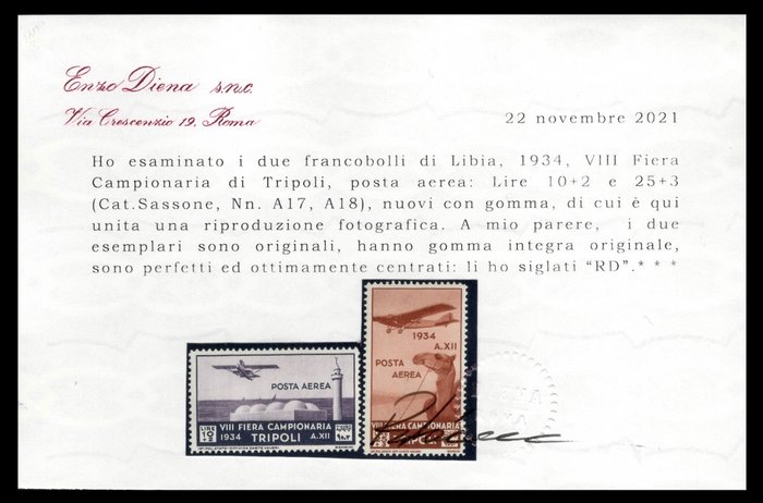 Image 2 of Italian Libya 1934 - 8th Tripoli Fair, airmail, 2 high values