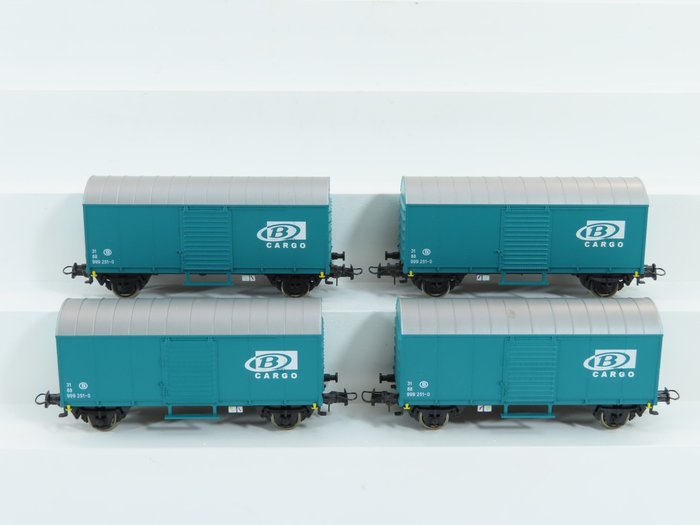 B-Models H0 - 44177.201 - Goederenwagon - 4 Gesloten wagens Turkoois groen - B Cargo