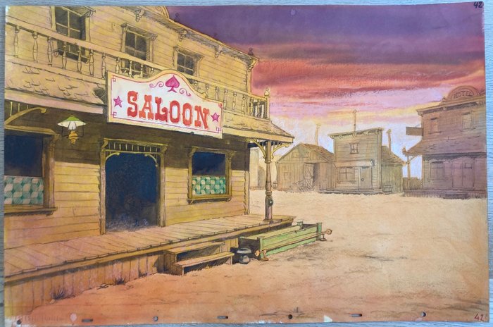 Morris / Studio Morris / Studio Belvision - Original background painting Lucky Luke - Sundown at Daisy Town - (1970)