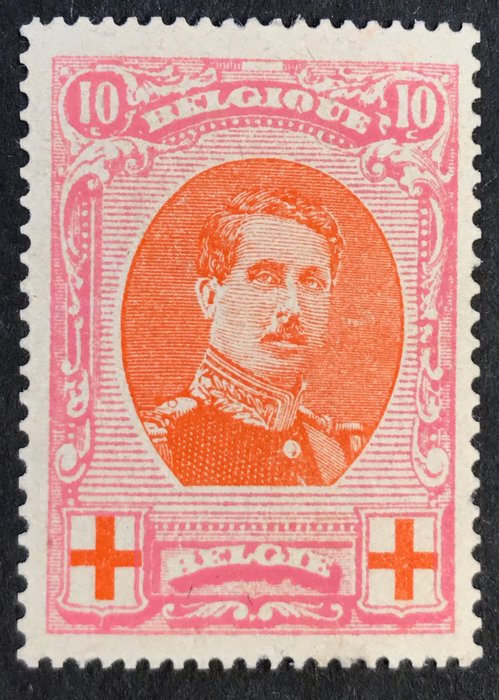 Belgien 1915 - Albert I Red Cross issue 10c in rare perforation 14 x 12 - OBP 133A
