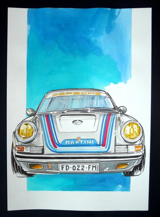 Quadro/opera d’arte - Federico De Muro, Porsche 911 Martini Racing, 30x42cm - Porsche