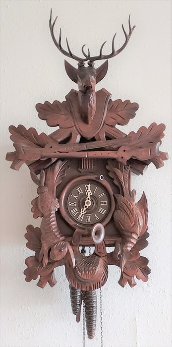 Foresta Nera ben tenuta, orologio a cucù da caccia - Legno, rovere - metà del XX secolo