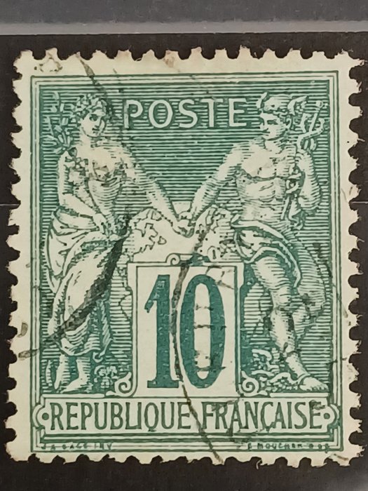 Frankreich 1876 - No. 76, Sage, Type II, 10 centimes green, cancelled, signed Brun. - Yvert