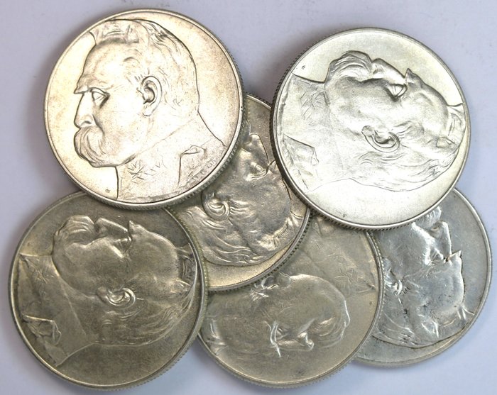 Poland. 10 Złotych 1935/1936, 6 Coins
