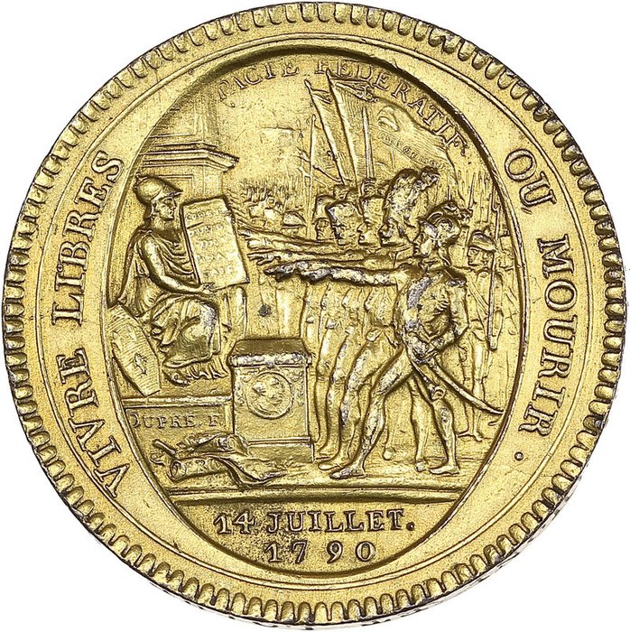 France. Louis XVI (Constitution). Cinq sols de Monneron au serment 1792 (Birmingham) en bronze doré