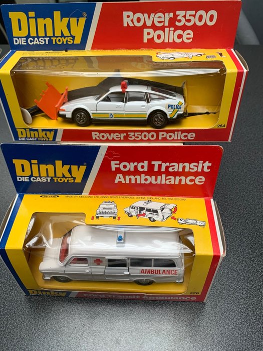 Dinky Toys - 1:43 - Rover 3500 Police Car & Ford Transit Ambulance - No. 264, No. 276