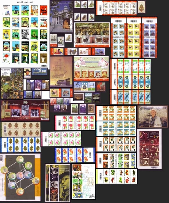 Belgien 2007 - Complete year of imperforate stamps, blocks and booklets including the Tintin block