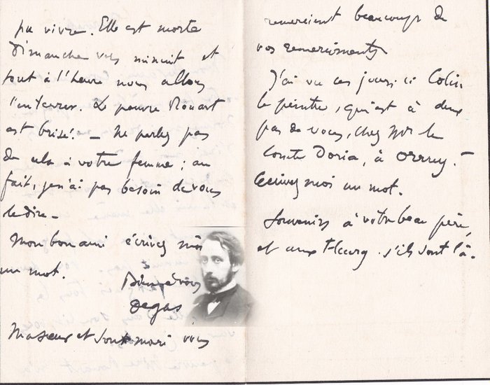 Edgar Degas - Lettre autographe signée au sculpteur Bartholomé [le peintre Henri Rouart] - 1886