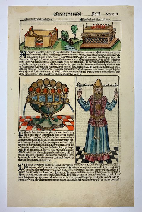 Hartmann Schedel/ Wohlgemut/ Pleydenwurff/Dürer - Origineel Incunabel blad uit de Kroniek van Neurenberg met houtsnede van Albrecht Dürer - 1493