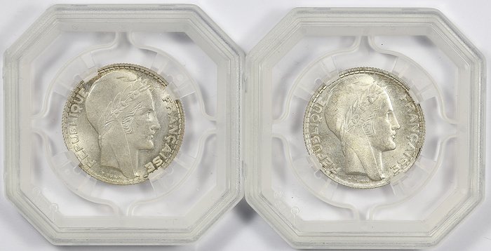 France. Third Republic (1870-1940). Lot 2 monnaies en argent - 10 Francs Turin date 1929/1932 - MS63/MS64