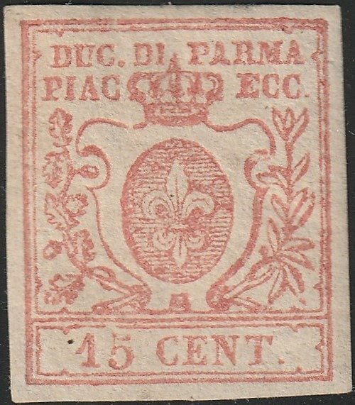 Italiaanse oude staten - Parma 1857/59 - 3rd issue 15 c. vermilion with very good margins, mint with full gum, rare, with expertise - Sassone n.9