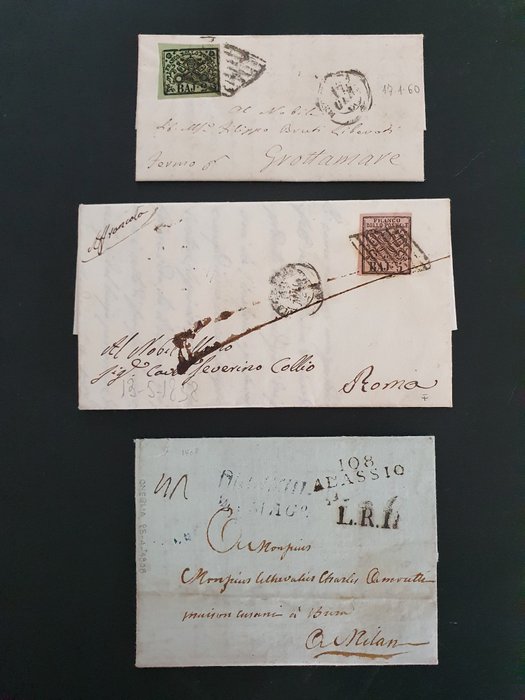 Italian Ancient States - Papal State - Set of 14 letters and 2 pre-philatelic letters. Beautiful postage with uncommon cancellations.