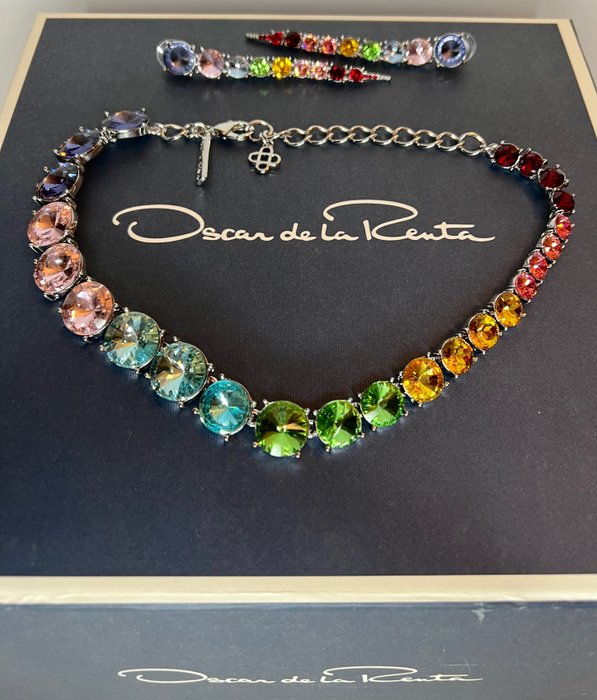 Oscar De La Renta - Amazing Rainbow - Brand New - Beautiful Dazzling Colorful Matching Necklace & Earrings - Set di accessori