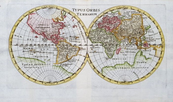 World Map, Terrestrial Planisphere, World Map in Globes; Philip Briet / Herman Mosting / Marcus Welser - Typus Orbis Terrarum - 1621-1650