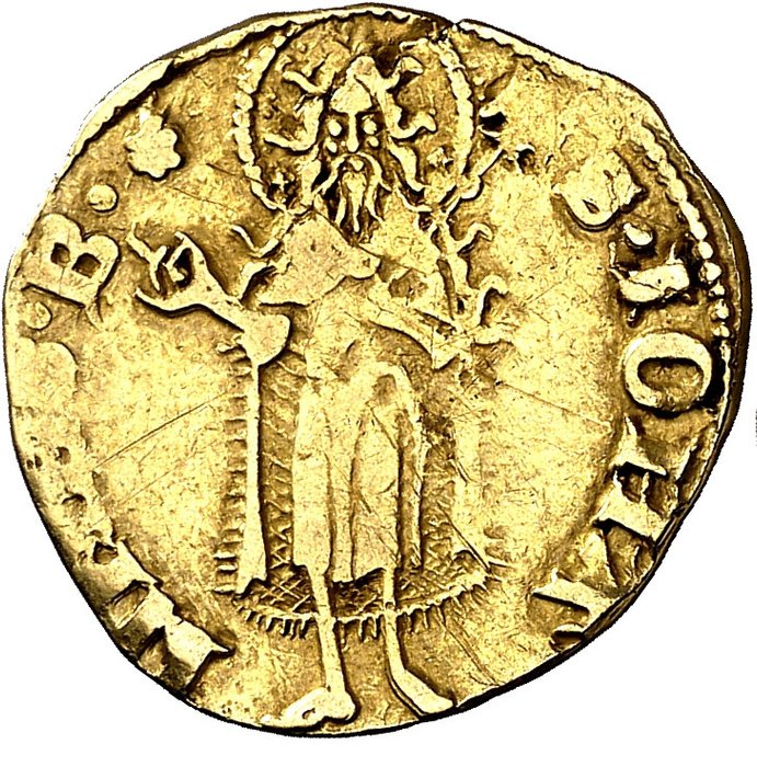 Spanje. Pedro III (1336-1387). Florín Barcelona. Marca de ceca rosa de puntos