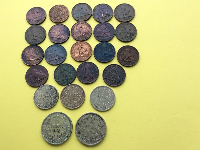 Belgio. 2 centimes / 2 Francs 1870/ 1919 (24 stuks)