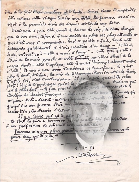 Paul Claudel - Manuscrit autographe signé intitulé « Jeanne au bûcher » - 1951