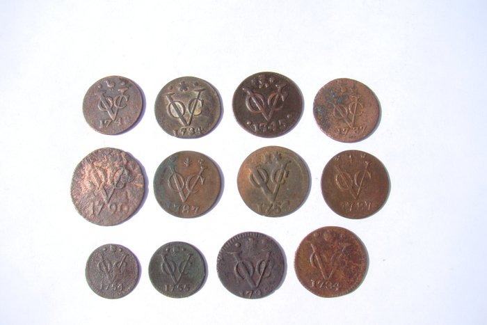 Netherlands, Provincial coins, VOC. Halve Duit / Dubbele Duit 1734/1790 (12 stuks)