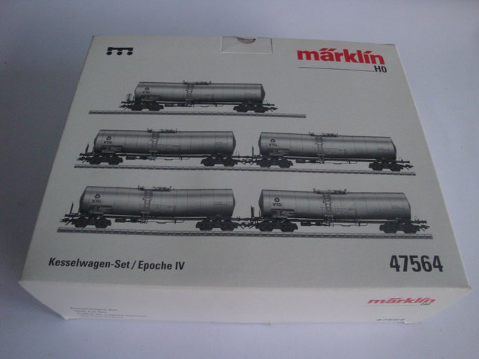Märklin H0 - 47564 - Set mit Güterwagen - 5-teiliges Set 4-achsiger Kesselwagen der VTG AG - DB