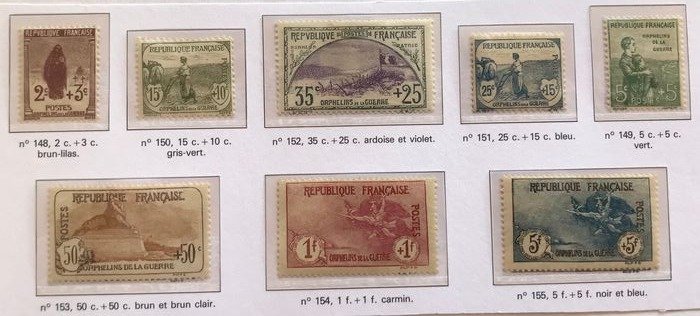 France 1917/1918 - 1st set of Orphans n°148/155, mint with hinges, VF