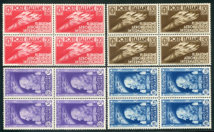 Royaume d’Italie 1935 - Airshow complete set in blocks of four - Sassone 384/387