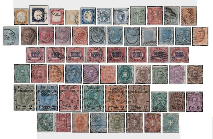 Italy Kingdom 1862/1897 - Selection of stamps (59 values) of the period
