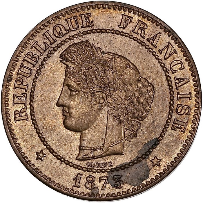 Francia. Third Republic (1870-1940). 5 Centimes Ceres 1873-K, Bordeaux.