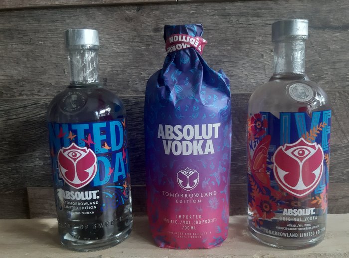 Absolut Vodka - Tomorrowland  Limited Edition 2022 2021 2019 - 700ml - 3 bottiglie