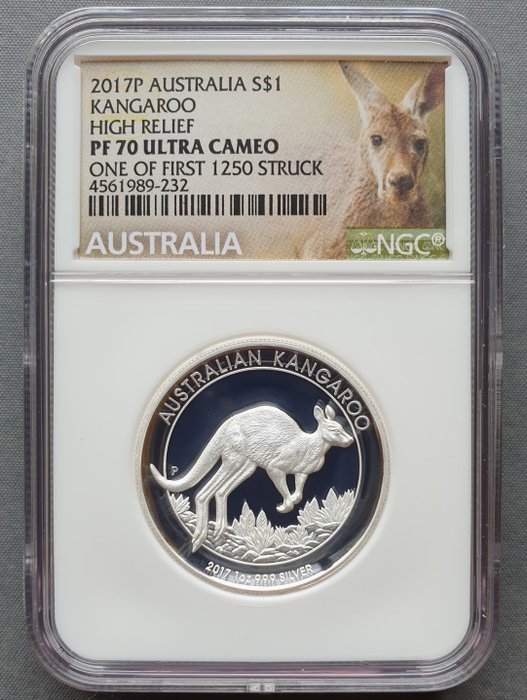 Australia. 1 Dollar 2017P Kangaroo High Relief NGC PF70 ULTRA CAMEO - 1 oz