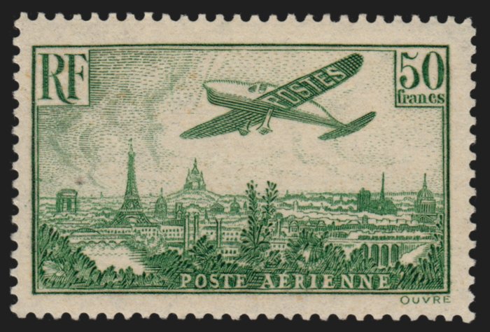 France 1936 - 50fr green-yellow, new ** without hinge, signed CALVES - Yvert n° PA 14