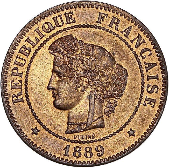 Francia. Third Republic (1870-1940). 5 Centimes Ceres 1889-A, Paris.