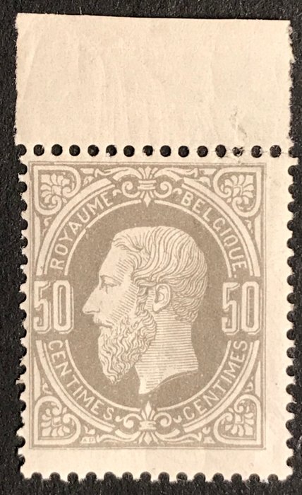 Belgien 1869/1883 - Leopold II 1869 issue - 50c Light grey - MNH with sheet edge - OBP 35