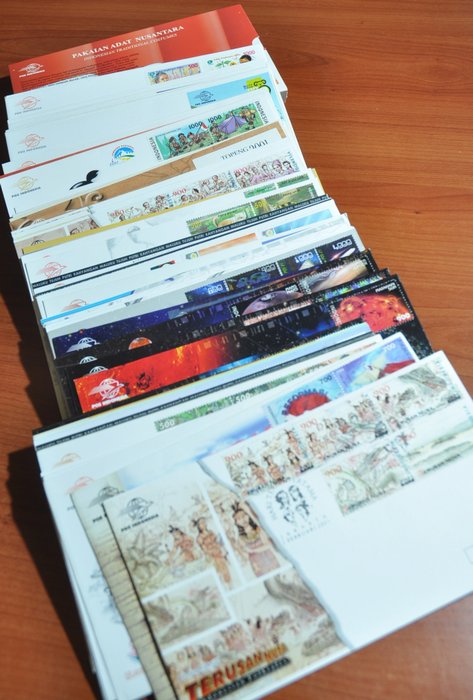 Indonesia - Batch with a stack of blank FDCs, mostly between 1999-2001