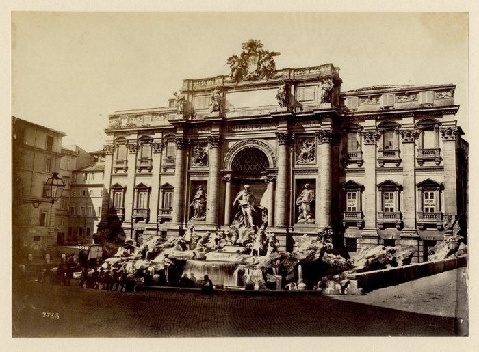 Enrico Verzaschi - 1865 - Trevi Fountain, Rome, Italy / Fontana di Trevi, Roma, Italia - 18 x 25.6 cm