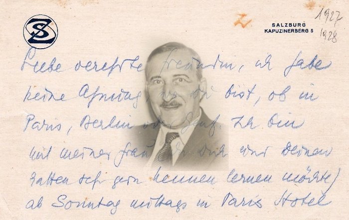 Stefan Zweig - Carte autographe signée à une "amie" - 1927/1928