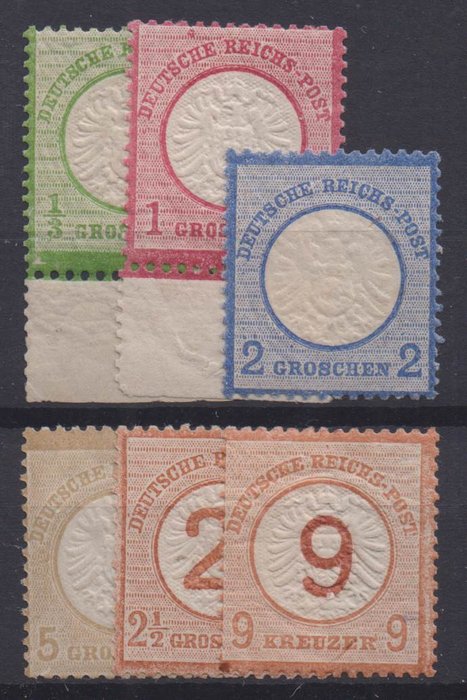 Deutsches Reich 1872 - 6 postfrische (MNH)" große Brustschilde"