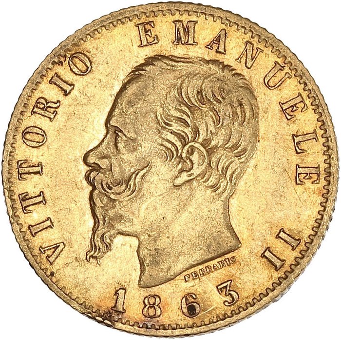 Italië, Koninkrijk Italië. Vittorio Emanuele II di Savoia (1861-1878). 20 Lire 1863 Torino