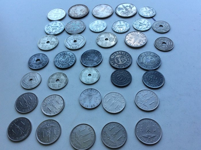 Belgio. 10 Centimes/50 Francs 1904/1960 (lot 36 stuks waaronder divers zilver)