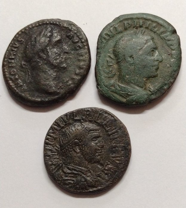 Roman Empire, Roman Empire (Provincial). Lot of 3 Æ coins,  Philip I (AD 244-249) and Antoninus Pius (AD 138-161)