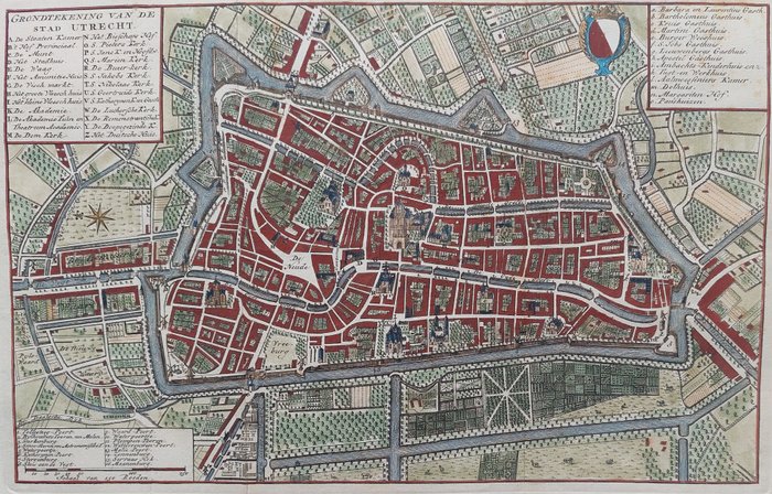 Paesi Bassi, Utrecht; Isaak Tirion - Grondtekening van de stad Utrecht. - 1745