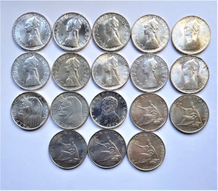 Italien, Italienische Republik. 500 Lire (18 pezzi) "Caravelle" + commemorative argento