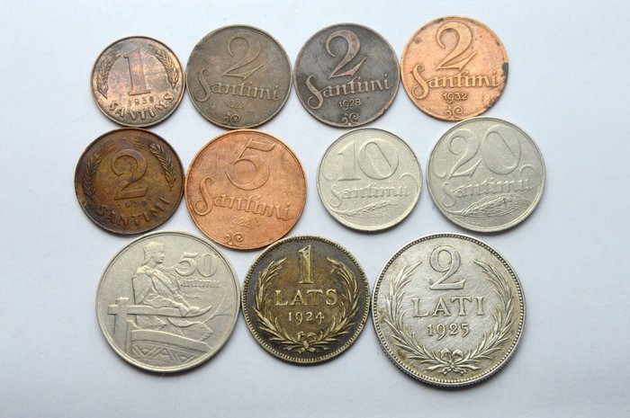 Letland. from 1 Santim up to 2 Lati 1922-1939 (11 coins)