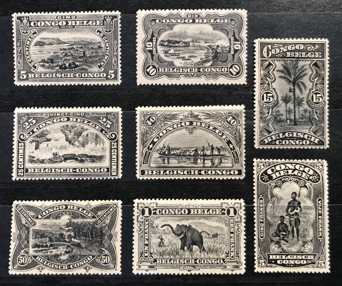 Belgisch-Kongo 1915 - Mols issue - Bilingual stamps - Special issue in black and white - OBP 64/71